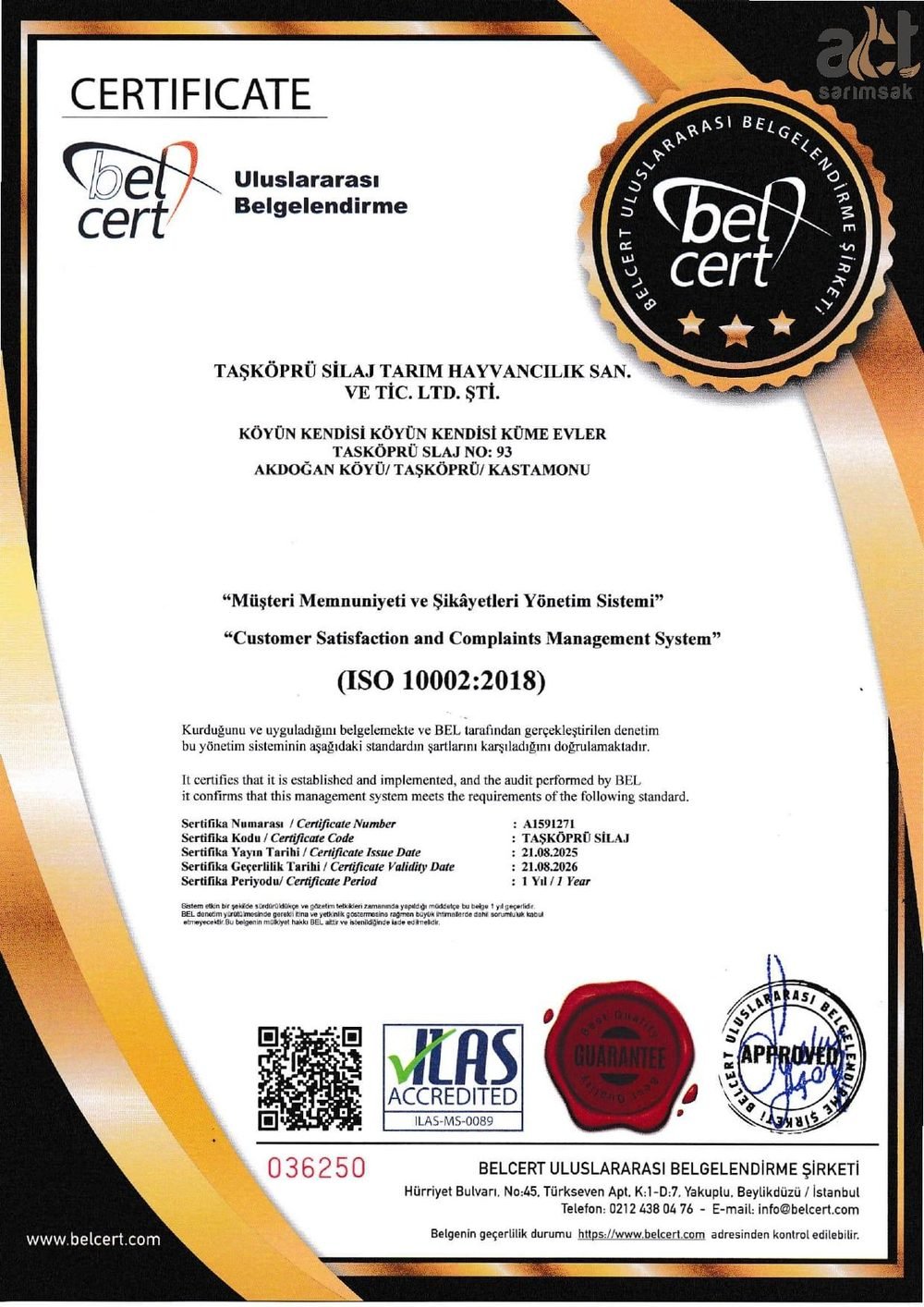 ISO 9001 Kalite Belgesi